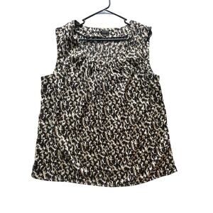 Women’s L Talbots Leopard Animal Print Sleeveless Blouse Chic Classic Cut GUC